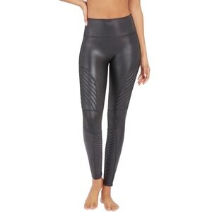 SPANX Moto Faux‎ Leather Leggings High Waist Black Moto Paneled Size SP